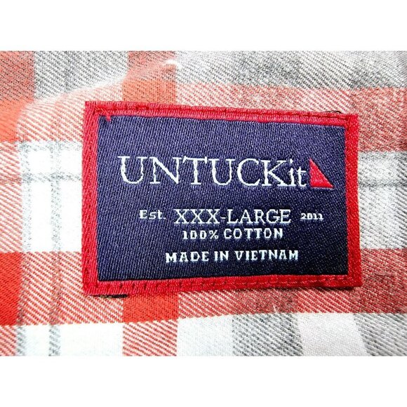 Untuckit Size 3XL Mens Gray White Red Check Long Sleeve Cotton Logo Shirt - Picture 4 of 10